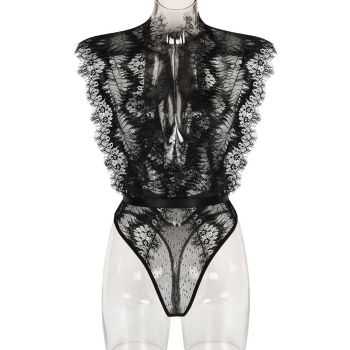 Sexy Lace Splicing Deep V-Neck Slimming Bodysuit Black - Black - Xl