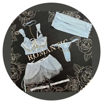 House Of Dasein Cross-Border Pure Desire Style Pink Sexy Transparent Mesh Skirt Uniform With Gloves Erotic Underwear Set - White - Xs