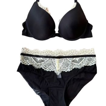 Sexy Women's Underwear Front Closure Backless Small Chest Gathering Bra Anti-Sagging Plus Size Lace Set - Black - Xxl