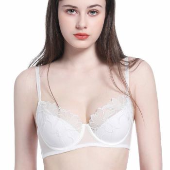 House Of Dasein Sexy Lace Embroidered Underwear Thin Cotton Large Chest Minimizer French Bra Anti-Sagging Plus Size Bustier - White - 80B