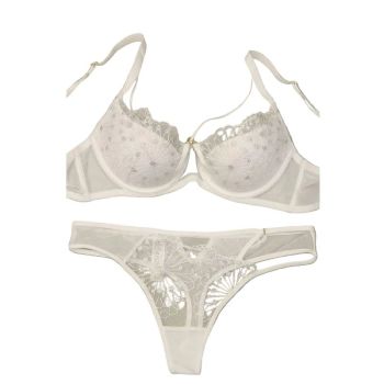 Summer Large Bust Minimizer Thin Bra Set With Side Support Anti-Sagging Soft Underwire Lingerie Push-Up - White - 75C