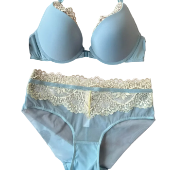 Sexy Women's Underwear Front Closure Backless Small Chest Gathering Bra Anti-Sagging Plus Size Lace Set - Sky Blue - Xxl