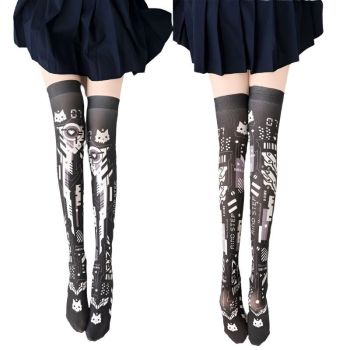 House Of Dasein Punk Anime Girls Dark Cyber Mechanical Cat Cosplay Bodysuit Swimwear Set - Swimsuit M - Only Stocking A