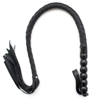House Of Dasein 95Cm Bead Handle Whip With Flogger Tails Bdsm Impact Play - Black