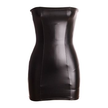 House Of Dasein Matte Faux Leather Wet Look Tube Bodycon Mini Dress Foursided Stretch Material - M