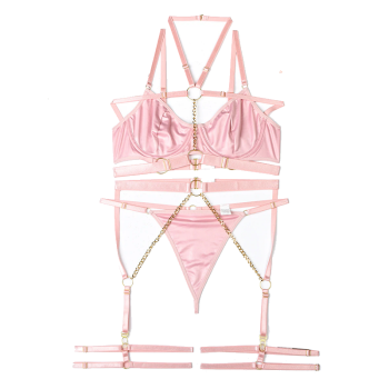 House Of Dasein Pvc Faux Latex Strappy Chain Bondage Fetish Lingerie Women Black Blue Light Pink - Light Pink - M