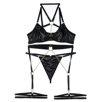 House Of Dasein Pvc Faux Latex Strappy Chain Bondage Fetish Lingerie Women Black Blue Light Pink - Black - M