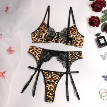 House Of Dasein Internet Celebrity Hot Selling Sexy Wild Leopard Lace Splicing Comfortable Three-Piece Set - Leopard Print - M
