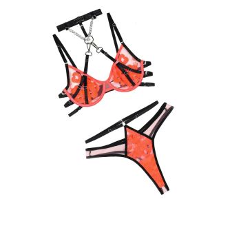 House Of Dasein Color Blocking Detachable Two-Piece Sexy Bra Set Embroidered Splicing Lingerie For Women - M