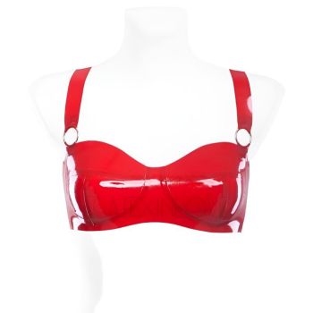 House Of Dasein Sexy Lingerie Women's Red Latex Bra Underwear With Metallic Rings - Dd