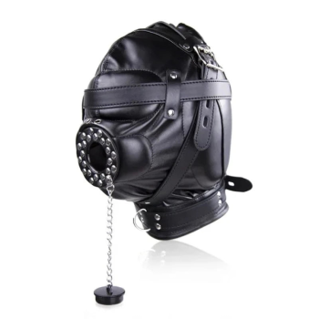House Of Dasein Pu Leather Sensory Deprivation Head Harness Headgear Open Mouth Gag Removable Funnel Femdom Bdsm Restraint Hood Roleplay - No Funnel - Style A