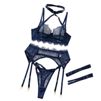 Sexy Lingerie Lace Temptation Eyelash Up Bodysuit Shapewear Cross Border Exclusive Supply Source - Dark Blue - M