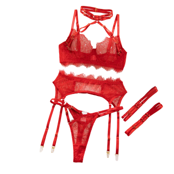 Sexy Lingerie Lace Temptation Eyelash Up Bodysuit Shapewear Cross Border Exclusive Supply Source - Red - M