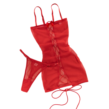 House Of Dasein Leopard Print Strapless Dress Women's Sexy Tie Hollow Temptation Slimming Erotic Lingerie Set - Red - S