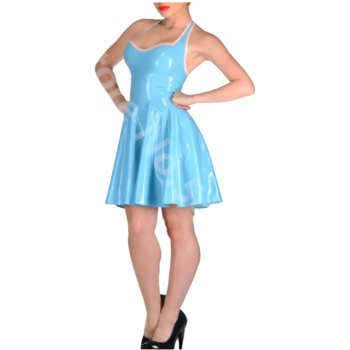 House Of Dasein Latex Halter A Line Dress Blue Rubber Clubwear Skirt Women's Costumes - Light Blue - M
