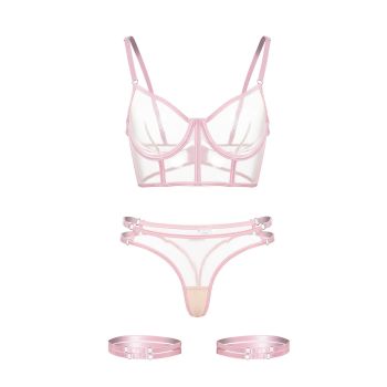 Lace Mesh Sheer Bra For Women With Seductive Design - Pink - S