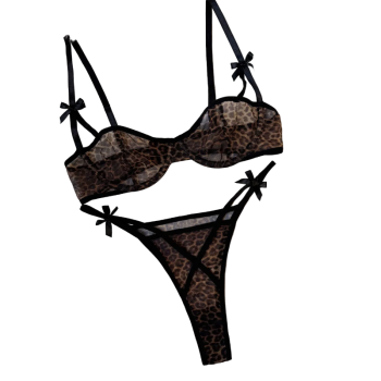 House Of Dasein Sexy Lingerie Set Leopard Print Erotic French Bra Ultra Thin Mesh Underwear - Leopard Print - L