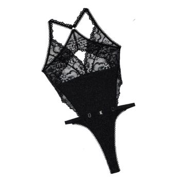 House Of Dasein Lace Patchwork Cross Back Sexy See Through Jumpsuit - Black - S