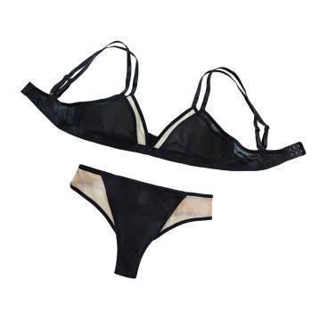 House Of Dasein Cross Border Retro Bikini Sexy Hollow Out Deep V Wireless Comfortable Bra And Underwear Set - Black - S