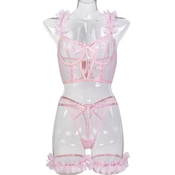 House Of Dasein Pink Petal Heart Embroidery Romantic Girl Design Sexy Underwear - Pink - M