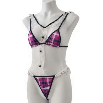 House Of Dasein Sexy Lingerie Set Lace And Plaid Splicing With Adjustable Straps Backless Design For Nightclub Wear - Xxl