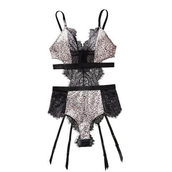 House Of Dasein Lace Patchwork Leopard Print Fabric Low Cut Without Steel Ring Sexy Lingerie For Women - Black Leopard Pattern Color - S