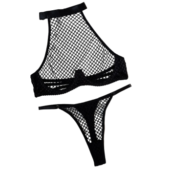 House Of Dasein Sexy Style Fishnet Black Lingerie Set For Women - Black - L