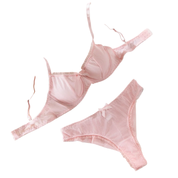 House Of Dasein Sexy Mesh Heart Print Bra Set Ultra Thin Comfortable Tempting Lingerie Two Piece - Pink - S
