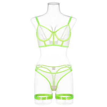 Lace Mesh Sheer Bra For Women With Seductive Design - Fluorescent Green - S