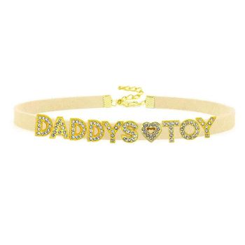 House Of Dasein Sexy Gold Color Letters Daddys Toy Choker Collar Necklace Men Women Ddlg Role Age Play Suede Leather Chocker Cosplay Jewelry - Beige - 32Cm Plus 7Cm - Daddys Toy