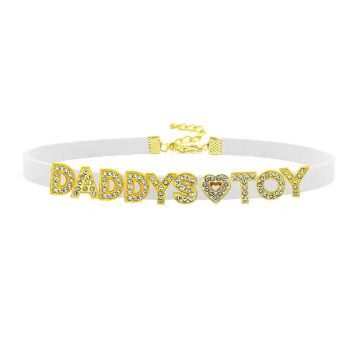 House Of Dasein Sexy Gold Color Letters Daddys Toy Choker Collar Necklace Men Women Ddlg Role Age Play Suede Leather Chocker Cosplay Jewelry - White - 32Cm Plus 7Cm - Daddys Toy