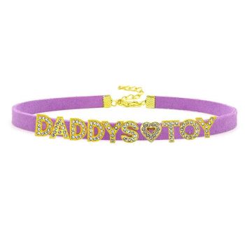 House Of Dasein Sexy Gold Color Letters Daddys Toy Choker Collar Necklace Men Women Ddlg Role Age Play Suede Leather Chocker Cosplay Jewelry - Purple - 40Cm Plus 7Cm - Daddys Toy