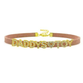 House Of Dasein Sexy Gold Color Letters Daddys Toy Choker Collar Necklace Men Women Ddlg Role Age Play Suede Leather Chocker Cosplay Jewelry - Brown - 40Cm Plus 7Cm - Daddys Toy