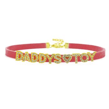 House Of Dasein Sexy Gold Color Letters Daddys Toy Choker Collar Necklace Men Women Ddlg Role Age Play Suede Leather Chocker Cosplay Jewelry - Red - 40Cm Plus 7Cm - Daddys Toy