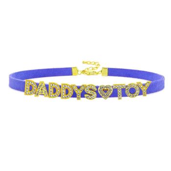 House Of Dasein Sexy Gold Color Letters Daddys Toy Choker Collar Necklace Men Women Ddlg Role Age Play Suede Leather Chocker Cosplay Jewelry - Royal Blue - 40Cm Plus 7Cm - Daddys Toy