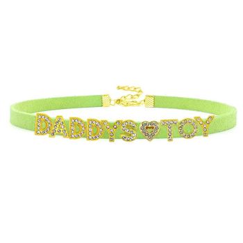 House Of Dasein Sexy Gold Color Letters Daddys Toy Choker Collar Necklace Men Women Ddlg Role Age Play Suede Leather Chocker Cosplay Jewelry - Grass Green - 32Cm Plus 7Cm - Daddys Toy