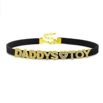 House Of Dasein Sexy Gold Color Letters Daddys Toy Choker Collar Necklace Men Women Ddlg Role Age Play Suede Leather Chocker Cosplay Jewelry - Black - 40Cm Plus 7Cm - 1-10 Custom Letters