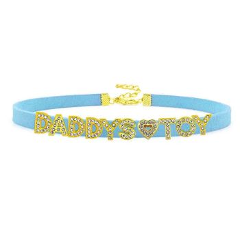 House Of Dasein Sexy Gold Color Letters Daddys Toy Choker Collar Necklace Men Women Ddlg Role Age Play Suede Leather Chocker Cosplay Jewelry - Sky Blue - 32Cm Plus 7Cm - 1-10 Custom Letters