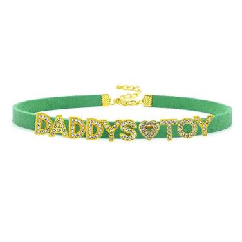 House Of Dasein Sexy Gold Color Letters Daddys Toy Choker Collar Necklace Men Women Ddlg Role Age Play Suede Leather Chocker Cosplay Jewelry - Green - 32Cm Plus 7Cm - Daddys Toy