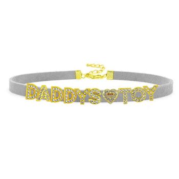 House Of Dasein Sexy Gold Color Letters Daddys Toy Choker Collar Necklace Men Women Ddlg Role Age Play Suede Leather Chocker Cosplay Jewelry - Gray - 40Cm Plus 7Cm - 1-10 Custom Letters