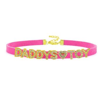 House Of Dasein Sexy Gold Color Letters Daddys Toy Choker Collar Necklace Men Women Ddlg Role Age Play Suede Leather Chocker Cosplay Jewelry - Rosy - 40Cm Plus 7Cm - 1-10 Custom Letters