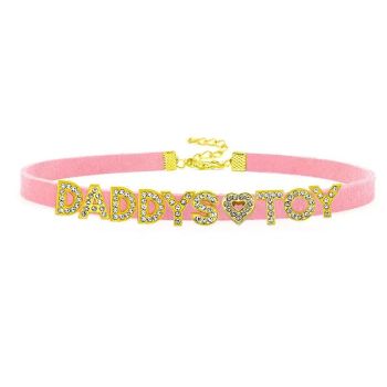 House Of Dasein Sexy Gold Color Letters Daddys Toy Choker Collar Necklace Men Women Ddlg Role Age Play Suede Leather Chocker Cosplay Jewelry - Pink - 40Cm Plus 7Cm - 1-10 Custom Letters