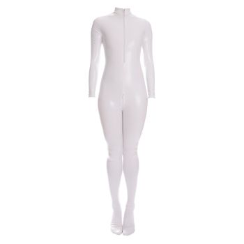 Sexy Shiny Full Body Patent Leather Open Crotch Catsuits Bodysuits - Shiny White - S