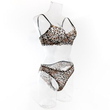 Gathered Sexy Leopard Print Bra And Panty Set For Women Thin Fit Comfortable - Leopard Print - M
