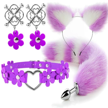 House Of Dasein Cute Fox Tail Anal Plug Cat Ears Headbands Set Adult Toys For Women - Purple - Style B