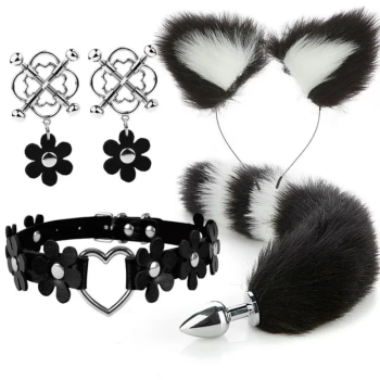 House Of Dasein Cute Fox Tail Anal Plug Cat Ears Headbands Set Adult Toys For Women - Black - Style A