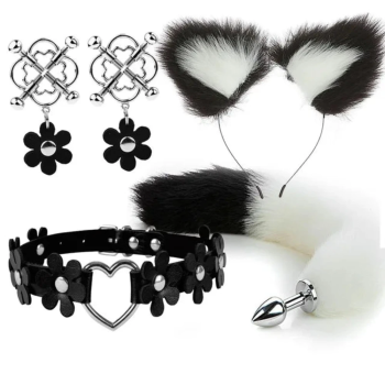 House Of Dasein Cute Fox Tail Anal Plug Cat Ears Headbands Set Adult Toys For Women - Black - Style D
