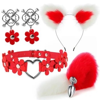House Of Dasein Cute Fox Tail Anal Plug Cat Ears Headbands Set Adult Toys For Women - Red - Style B
