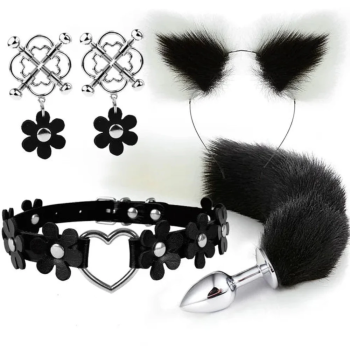 House Of Dasein Cute Fox Tail Anal Plug Cat Ears Headbands Set Adult Toys For Women - Black - Style B