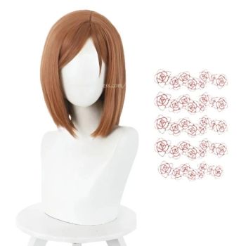 House Of Dasein Anime Kugisaki Nobara Cosplay Wig Brown Orange Short Heat Resistant Synthetic Hair - Wig And Stickers A